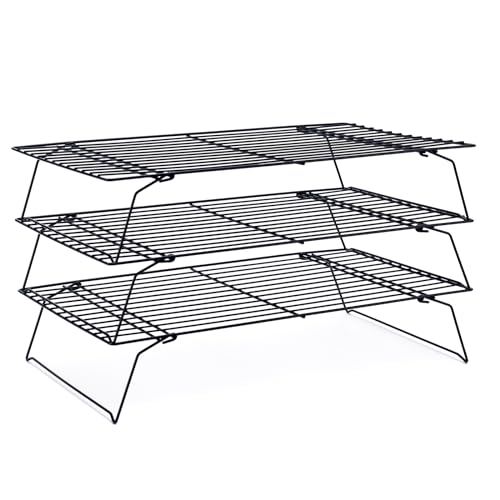 Cooling Rack For Baking 3 Tiers, 16' X 10' Cookie Cooling Wire Rack Stackable Collapsible Nonstick, Stainless Steel Baking Cooking Cooling Racks With Optimum Air Flow, Black