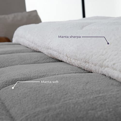 Coberdrom de Casal Dupla Face Sherpa Pele de Carneiro Soft Cobertor Grosso Edredom Cor:Cinza