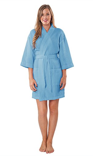 Image of Turquaz Lightweight Short Robes For Women Waffle Kimono Bathrobe - Soft, Fast-Drying, Long-Lasting Cotton Blend