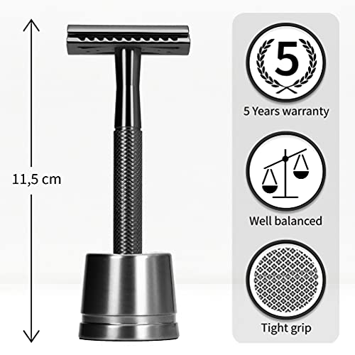 Metall Rasierer Herren Nass | Rasierhobel mit Ständer | Hobel Rasierer Nachhaltig | Bart Rasierer | Zero Waster Rasierer | DE Safety Razor | Nassrasierer | Bambaw