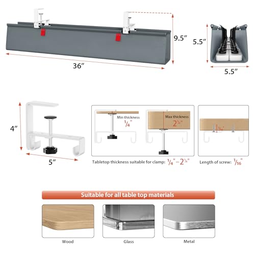 Image of Univivi No Drill Under Desk Cable Management Tray, 36 inch Cord Organizer for Table, Clamp /Screw Mount Desk Cable Management, Premium Fabric Cable Management Tray for Office, Home