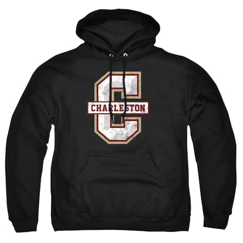 College of Charleston Official Distressed Primary Unisex Adult Pull-Over Hoodie, Black, X-Large