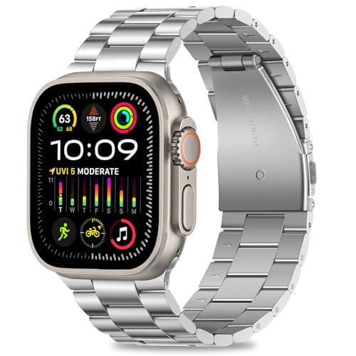 Image of HITZEE Compatible with Apple Watch Ultra Band 49mm Business Stainless Steel Metal Strap Men Women Link Bands Compatible for Apple Watch Ultra 3 /2 /1, 49mm Silver