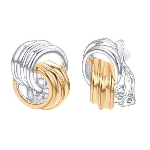 Image of Yoursfs Gold Textured Knot Clip On Earrings for Women Non Pierced Earring 18K Gold Plated Double Half Hoop Earrings Trendy Jewelry