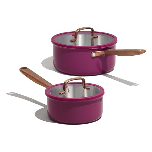 Image of CAROTE 1.5Qt & 3.0Qt Stainless Steel Saucepan Set, Non-Toxic 3-Ply Stainless Steel Cookware Set with Lids, Small Kitchen Pots, Oven Safe, Compatible with Induction, Ceramic, Gas