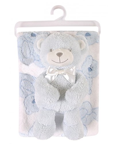 Stephan Baby Snuggle Fleece Crib Blanket and Plush Toy Set, Blue Bear