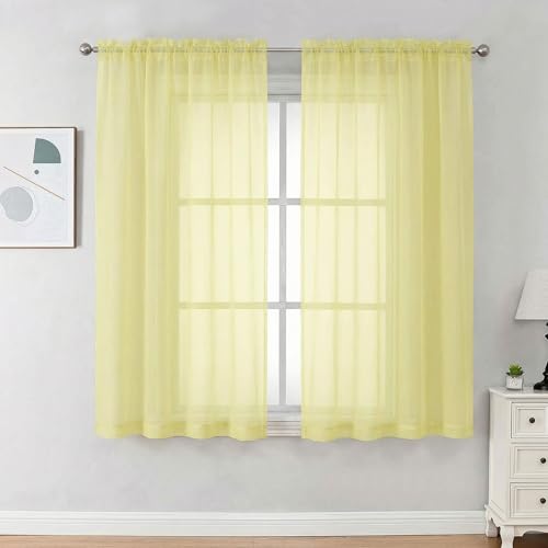 Image of OVZME Sheer Curtains 63 inch Length 2 Panels Set for Bedroom Living Room, Soft Airy Elegant Light Filtering Sheer Curtains, Dual Rod Pocket Window Drapes, Each 42W x 63L Inches, Light Yellow