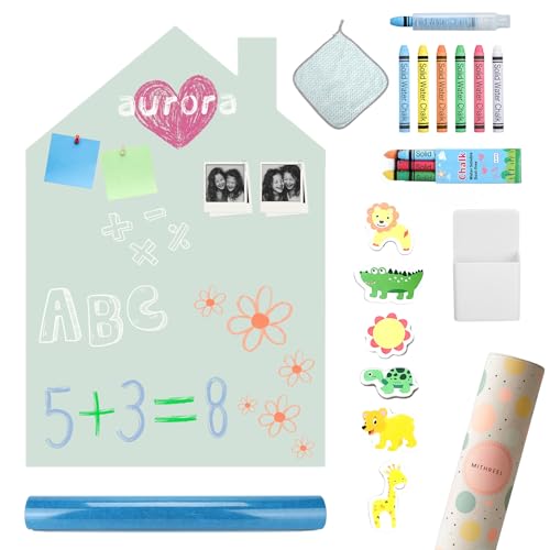 Mithreel Pizarra Magnética Infantil – Pizarra Niños, Adhesiva, Forma Arco y de Color con Tizas – Pizarra Magnetica Adhesiva – Ideal Regalos para Niñas y Niños (HOUSE VERDE 100X80)