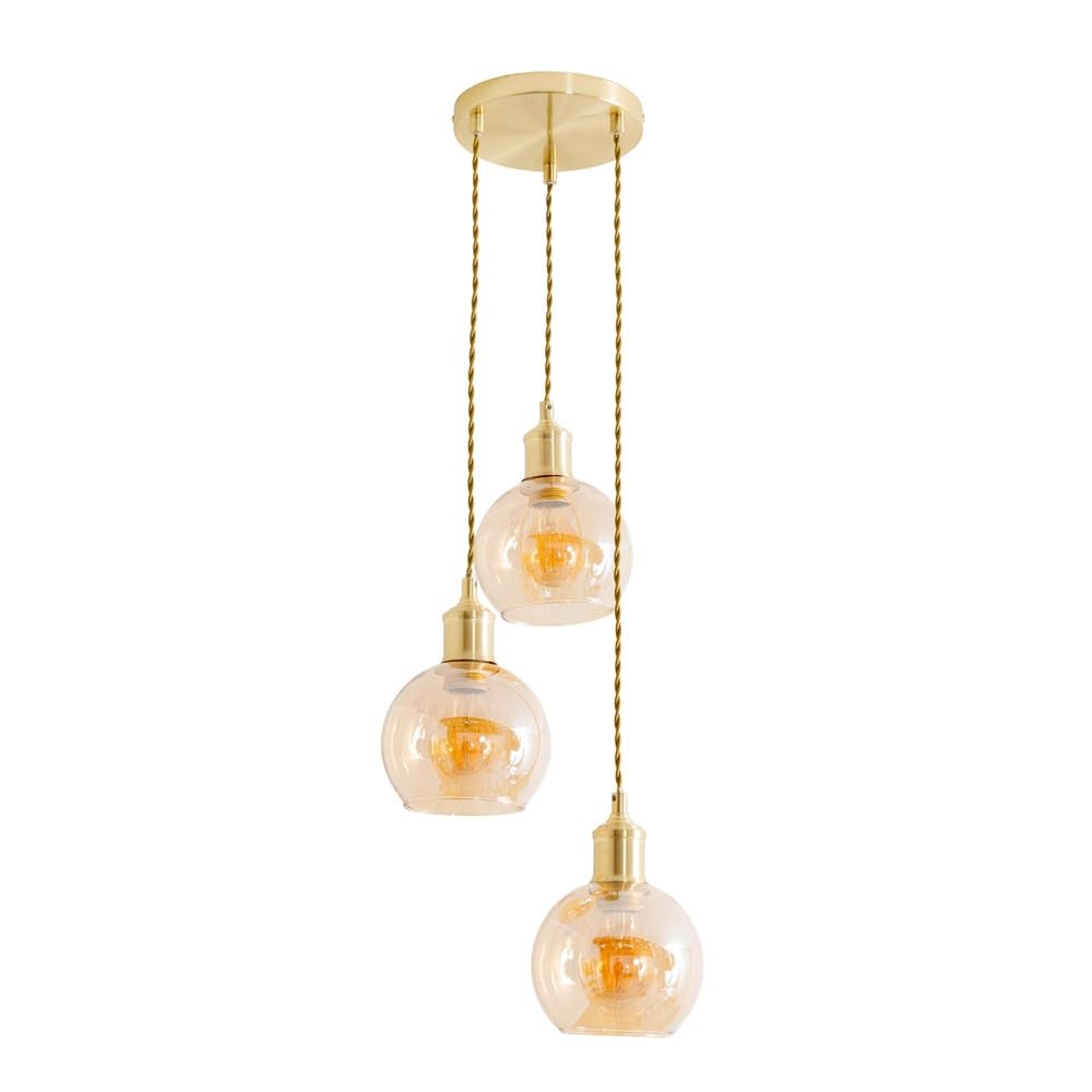 Valuelights Bellamy Amber Glass Globe 3 Drop Cluster Brushed Gold Ceiling Pendant Light from B&Q