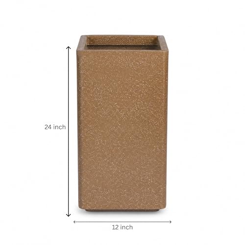 Image of ROTO Box Square Planter Pot Set | Premium LLDPE Outdoor Indoor Plant Pots | Modern Decorative Garden Planters for Home Balcony Office Patio (Dot Brown, 3 - (12X12X24 inch), Set of 1)