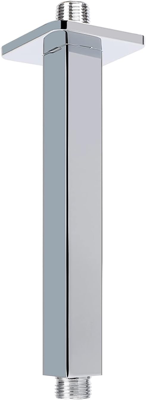 HarJue Ceiling Mounted Shower Arm, Rain Shower Square Extension Arm with Flange and Teflon Tape Stainless Steel Ceiling Mount Shower Extender (6 Inch, Chrome)
