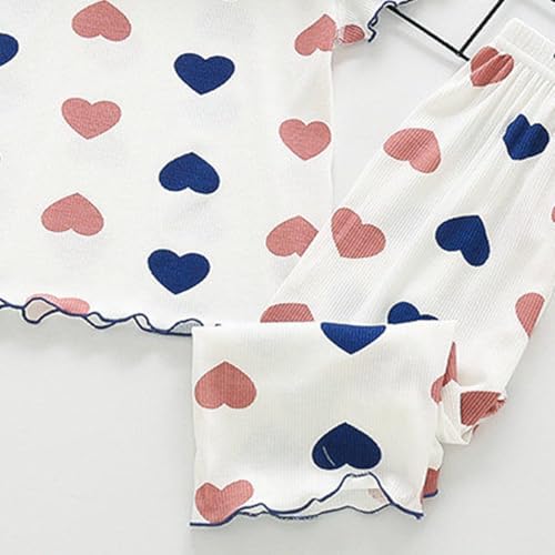 Kids Girls Cotton 𝐏a𝐣ama Set Ruffle Trim Loung𝐞wear Short Sleeve Blouse and Wide Leg Pants Stretch Cotton 𝐏ajamas2