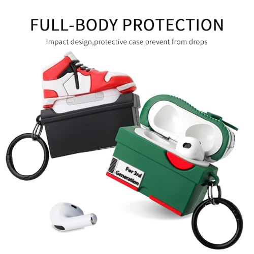 Image of [2Pack] Gedicht for Apple Airpods 3rd Generation Case Cover, Cute Cartoon Shoe Box Soft Silicone Protective Cases for AirPods 3 Case with Keychain for Women Men, Red+Green