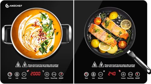 AMZCHEF Placa induccion 2 fuegos,3500W/240℃ Placa induccion 2 fuegos,20 niveles de potencia y temperatura,Placa inducción con temporizador de 3 horas,Control táctil,Placa inducción portatil,Negro
