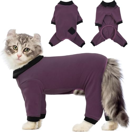 Lelepet 猫 術後服 ねこの服 傷の保護 長袖 女の子 ネコ 服 猫 皮膚保護服 猫の毛 つきにくい 服 猫 服 舐め防止 術後服 通気性 伸縮性 猫服 ネコ ジュツゴフク 防護服 男の子 去勢 術後服 猫 介護服 (フクシア, S)