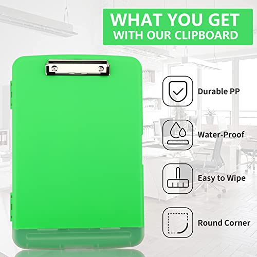 Clipboard With Storage, Nursing Clipboards With Pen Holder, Plastic Storage Clipboards With Low Profile Clip, Waterproof Clipboard Folder Side-Opening For Office Writing Drawing Pad Clip Board (Green) #TOP6