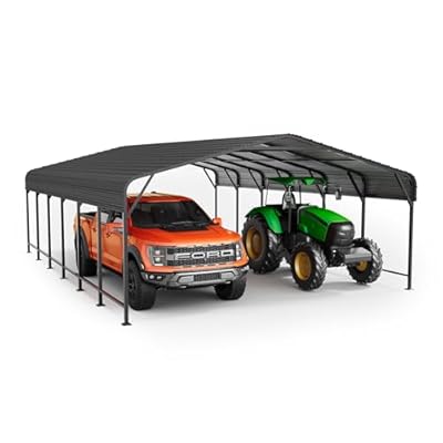 20x30 FT Metal Carport, Enhanced Base and Steel Roof for All-Weather Use, Outdoor Heavy Duty Garage Galvanized Car Shelter for Bass Boats, Full-Sized Pickup Trucks, and Tractors