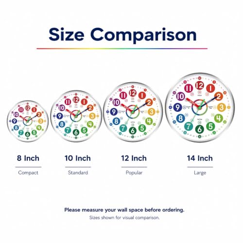 Image of Roymnie Wall Clock 10 inch for Kids Learning Teaching Silent Battery Operated | Learning to Tell Time Easily Non Ticking Analog Colorful Teaching Time Clock Decorative for Kids Room Classroom School Modern