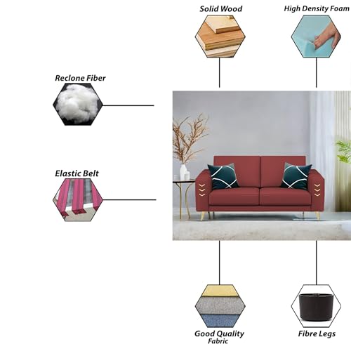 Image of Casaliving Falco 2 Seater Sofa Set for Living Room (Maroon Fabric) Premium Fabric Sofa