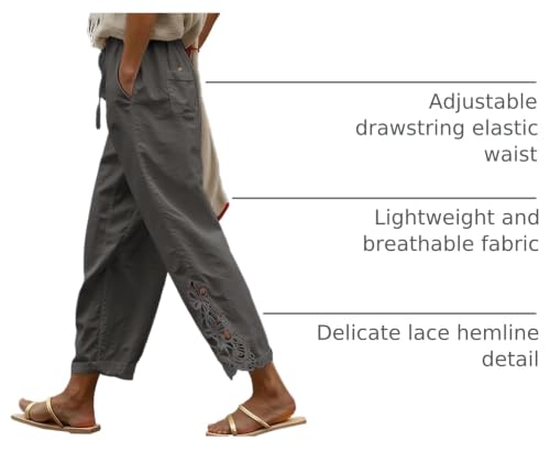 Image of Acelitt Women Casual Lightweight Drawstring Elastic Waist Pants with Pockets, S-XXL
