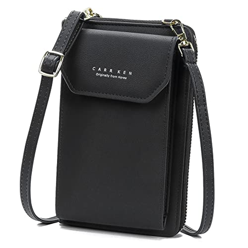 Handy Umhängetasche Damen Kleine, Crossbody Clutch Damen Handytasche Frauen Portemonnaie Crossbody Tasche PU Leder Mini Schultertasche Geldbörse mit Kartenfächer Verstellbar Schultergurt (Schwarz) Cover