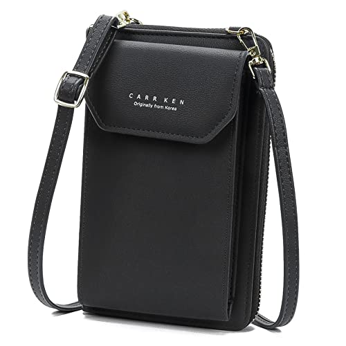 MEISHANG Bolsos de Teléfono Móvil para Mujer Cartera Movil Cuero PU Bolso para Movil Pequeño Bolsos Bandolera para Mujeres con Ranuras para Tarjeta de Correa Billeteras de Mujer (Negro)