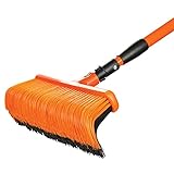 Tiger Jaw TJB2 Heavy Duty Multipurpose All-in-One Broom and Rake with Telescopic Handle and Stiff Curved Designed Bristles to Push Like A Broom Or Pull Like A Rake