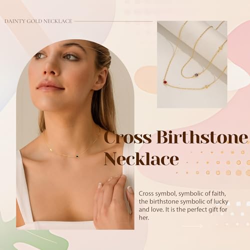 Gold Cross Necklaces for Women, 1-12 Birthstone Necklace Stocking Stuffers for Her Faith Confirmation Gifts for Teen Girls Virgin Mary Necklace Gifts for Christians Birthday Baptism Religious Jewelry3