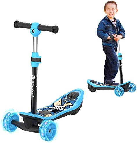 isinwheel Mini Pro Electric Scooter for Kids Ages 3-12, 3-Wheel Electric Scooter for Boys/Girls, Electric Kick Scooter for Kids with Long Battery Life, Flashing LED Wheels, 3 Adjustable Height (Blue)