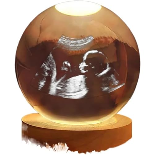Qijundian Bola de cristal personalizada con lámpara Po, marcos de fotos de ultrasonido, regalo ideal para futuros padres, fotos de cristal 3D personalizables, regalos personalizables (luz cálida de 8