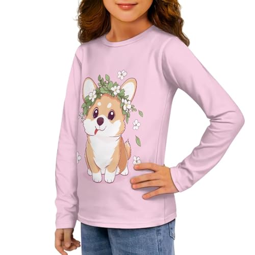 Image of Girls Long Sleeve Shirts Casual Crewneck Soft T-shirts for Girls 3-16 Years Old