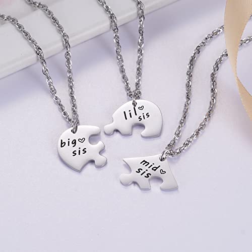 Ralukiia 3PCs Big Sis Mid Sis Lil Sis Heart Puzzle Piece Necklace Set, Sisters Gifts from Sister Birthday Jewelry4