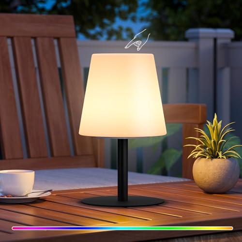 FUYO LED Tischlampe Kabellos mit 8 Farben Lampe Tischleuchte für Indoor Outdoor garten schlafzimmer camping (AA-batterie-modell-touch-schalter)