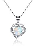 Heart Created Opal Necklace Pendant Love Necklace for Women Simulated Diamond Sterling Silver