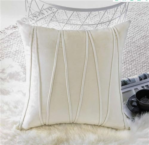 Image of Khooti Velvet Striped Cushion Cover Pack of 1-20 inchX20 inch /51X51 Cm | Cream White | Soft Pillow Covers Cushion Case for Sofa Bedroom Living Room Chair Car, Cushion Cover with Zig Zag Pattern
