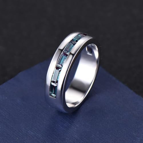 Black/White Gold Mens Alexandrite Polish Finish Wedding Band Baguette Cut Natural Alexandrite Band 6mm 7mm Vintage Half Eternity Ring for Father Husband Grandpa4