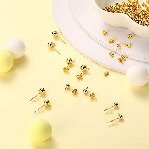 780 Pieces 3 Sizes Ball Post Earring Studs With Loop 4 Mm 5 Mm 6 Mm Round Ball Earring Posts, Butterfly Earring Backs, Silicone Clear Earring Backs, Open Jump Rings For Diy Jewelry (Gold, Silver) #TOP5