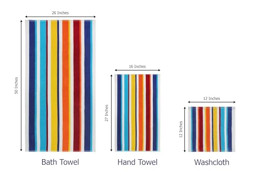 Image of ORIGINAL KIDS 6 Piece Towel Set - 2 Bath Towels, 2 Hand Towels, 2 Washcloths - 100% Cotton - Soft Absorbent Quick Dry - Durable Pool Shower Beach - Gift - Cabana Stripe Multi