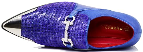 Image of Enzo Romeo Crisino Men Rhinestone Chrome Toe Suede Pointy Buckle Dress Loafer Slip On Shoes (Royal 03, US Footwear Size System, Adult, Men, Numeric, Medium, 9.5)