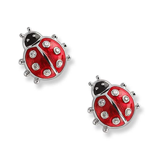 Cute Ladybug Tiny Stud Earrings for Women Girls 925 Sterling Silver Hypoallergenic Dainty Red Bugs Black Head Small Lucky Post Tragus Fashion Animal Jewelry Birthday Christmas Gifts for Daughter - Main Image