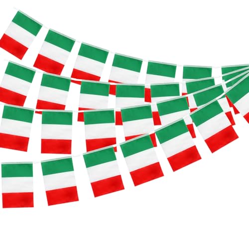 11M Flaggenkette Girlande mit 40 Italien Flaggen, 14x21CM Fähnchen Wimpelkette für Garten Bar Dekorationen