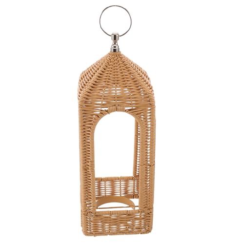 NIYANGLE Lámpara de Ratán para Exterior Color Café, Soporte para Vela Votiva, Ambiente Acogedor y Estilo Bohemio para Porche y Terraza