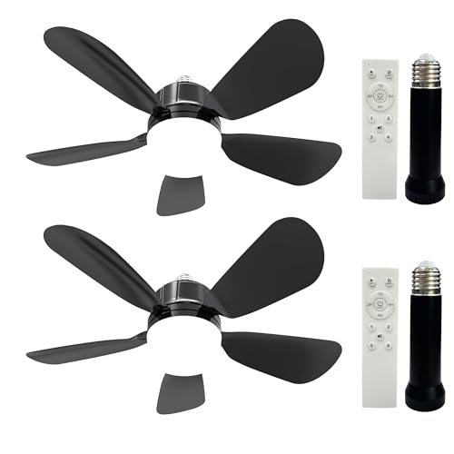 Image of 2Pack Socket Fan Light With Remote, Screwing Ceiling Fans with Dimmable Lights, 3 Colors 3000K-6500K,Ceiling Fan Light Kit Bulb for Bedroom Living Room Kitchen Garage Dinning Room