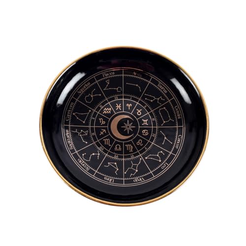 Something Different Wholesale Plateau à bijoux en forme de roue d'astrologie noire – Organisateur de bijoux en céramique avec signes du zodiaque, cadeau...