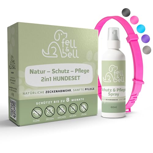 fell&bell Zeckenhalsband Mit 60 ml Kokos-Pflegespray – Natürliche Öle Gegen Ungeziefer – Hunde Halsband In 5 Farben – Bis 8 Monate Schutz – Flohhalsband - Wasserfest – Für Alle Hunde (Pink)