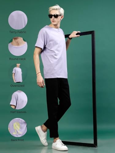 Image of Rigo Back Printed Half Sleeves Round Neck Oversized T-Shirt for Men | Drop Shoulder T-Shirt for Men | Loose Baggy Fit T-Shirt for Men
