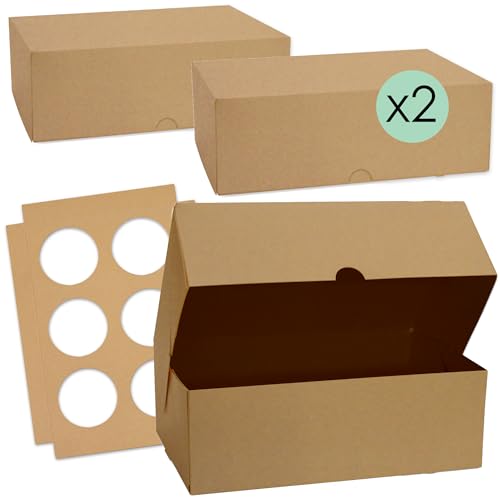 ScrapCooking - Lot de 2 Boîtes à Cupcakes - Carton Kraft Alimentaire - 17 x 25 x 8,5 cm - pour Transport 6 Cupcakes Muffins Pâtisseries Gâteaux Desserts - Fabriqué en France - 5502