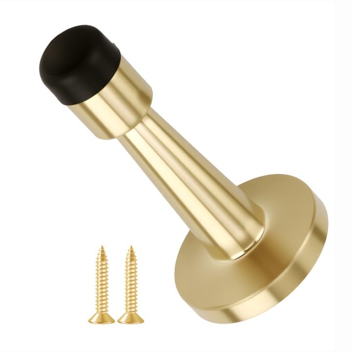 Brass Door Stop, Zinc Alloy, Durable Door Stop Holder for Steel Doors and Solid Wood Doors for Homes, Hotels and Offices(79mm), Horizontal or Vertical Installation