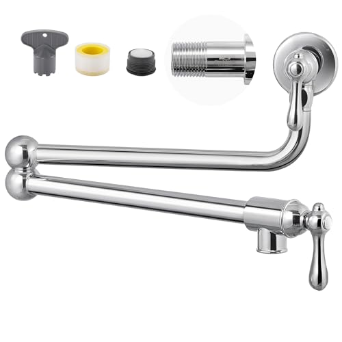 KES Chrome Pot Filler Faucet with Heat-Resistant Cartridge, 26'' Leak-Free Kitchen Over Stove Pot Filler Faucets with Double Joint Swing Arms, Wall Mounted, 18/8 Stainless Steel, KN928S24LF-CH