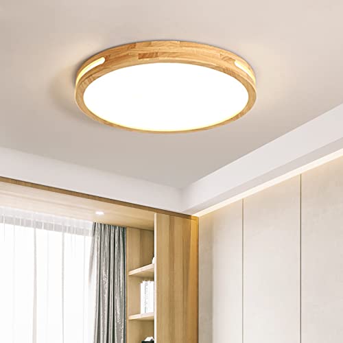 WayLuoung Runde LED Deckenleuchte Aus Holz | Dimmbar Mit Fernbedienung...